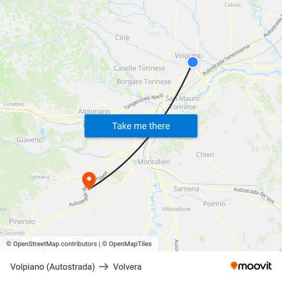 Volpiano (Autostrada) to Volvera map