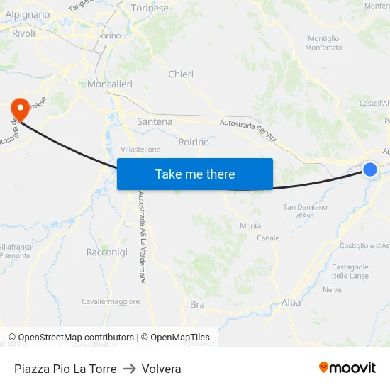 Piazza Pio La Torre to Volvera map
