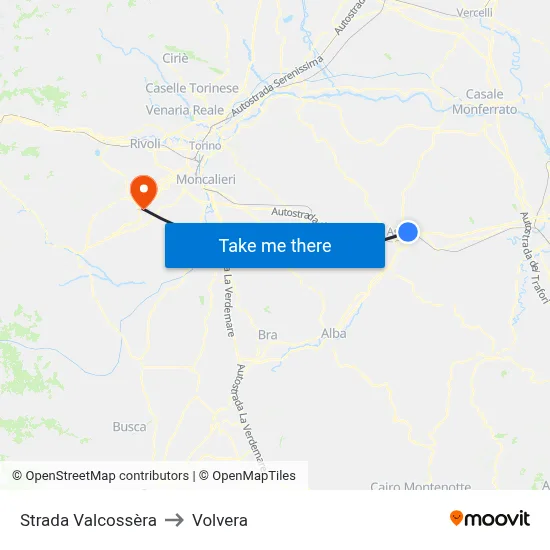 Valcossera Road to Volvera map