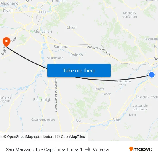 San Marzanotto - Line 1 Terminal to Volvera map