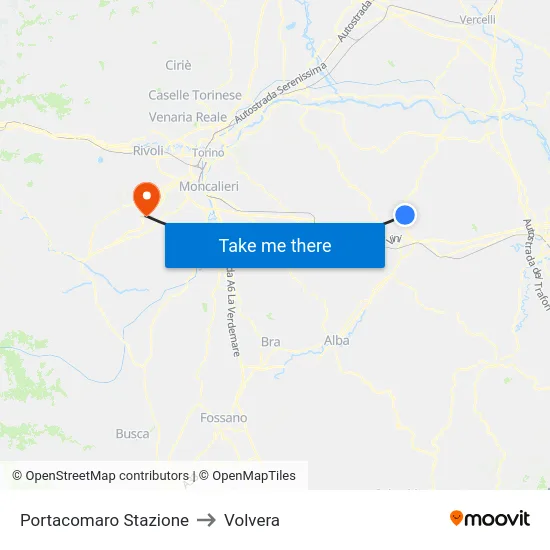 Portacomaro Stazione to Volvera map
