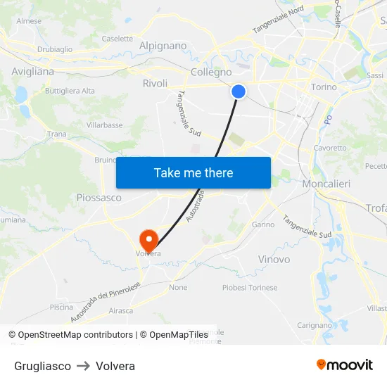 Grugliasco to Volvera map