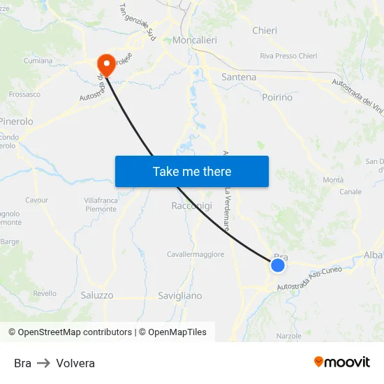 Bra to Volvera map