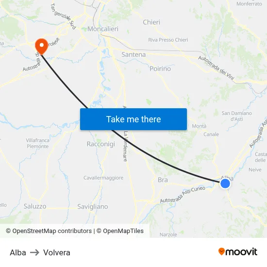 Alba to Volvera map