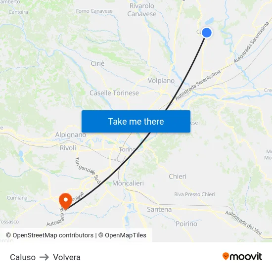 Caluso to Volvera map