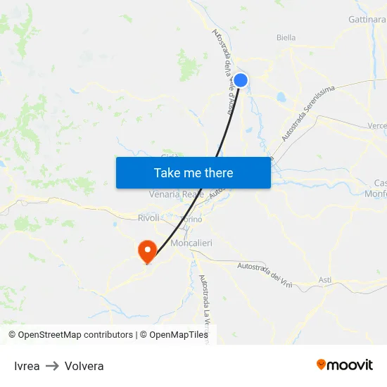 Ivrea to Volvera map