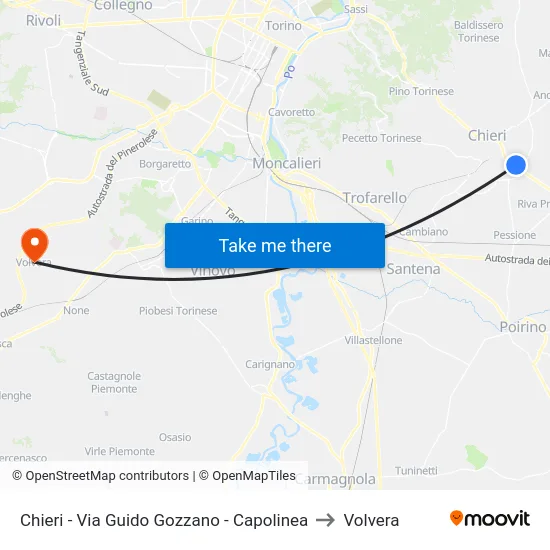 Chieri - Via Guido Gozzano - Capolinea to Volvera map