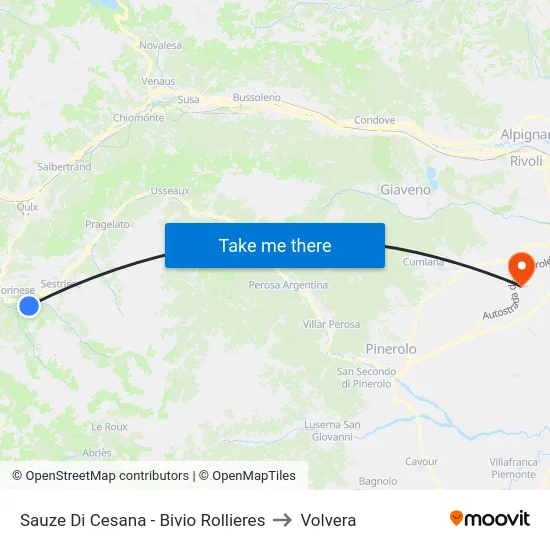 Sauze Di Cesana - Bivio Rollieres to Volvera map