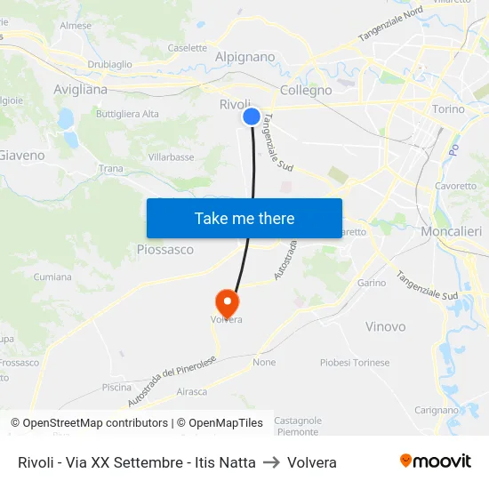 Rivoli - Via XX Settembre - Itis Natta to Volvera map