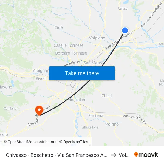 Chivasso - Boschetto - Via San Francesco Angolo Via Cene to Volvera map