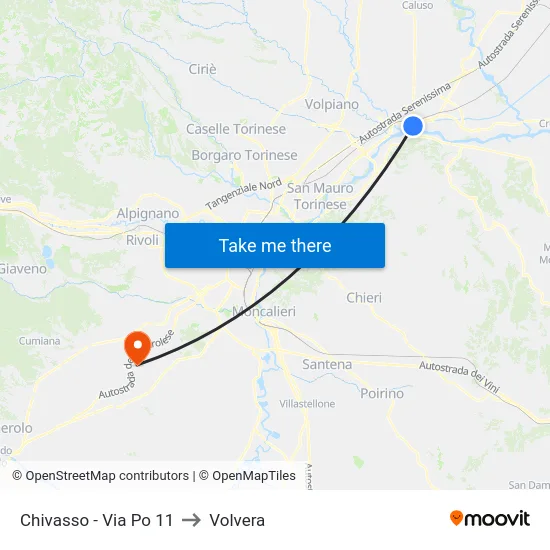 Chivasso - Via Po  11 to Volvera map