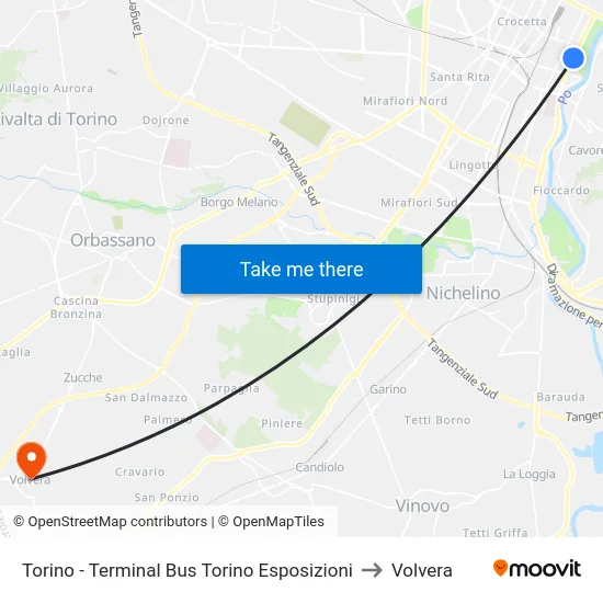 Torino - Terminal Bus Torino Esposizioni to Volvera map