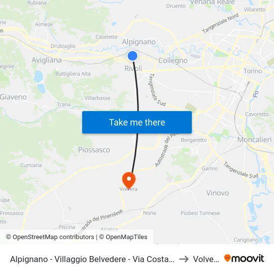 Alpignano - Villaggio Belvedere - Via Costa  53 to Volvera map