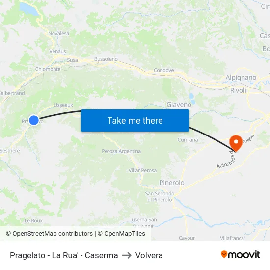 Pragelato - La Rua' - Caserma to Volvera map