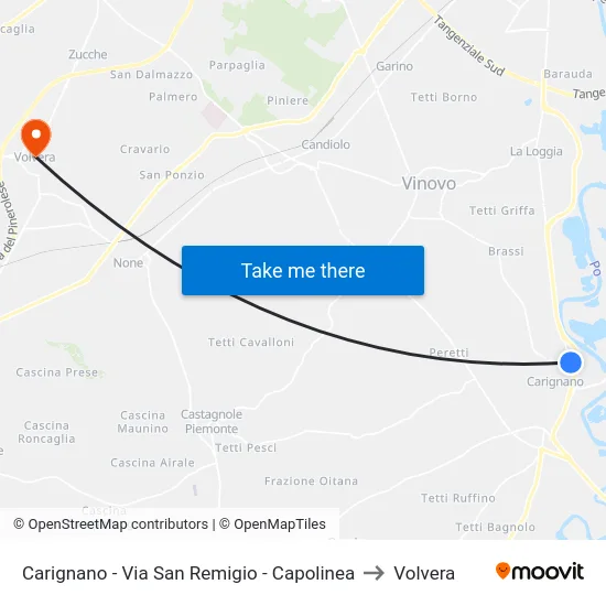 Carignano - Via San Remigio - Capolinea to Volvera map