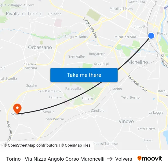 Torino - Via Nizza Angolo Corso Maroncelli to Volvera map