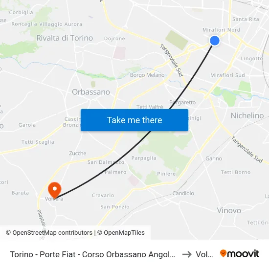 Torino - Porte Fiat - Corso Orbassano Angolo Piazza Cattaneo to Volvera map