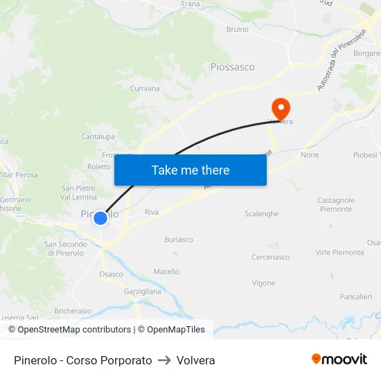 Pinerolo - Corso Porporato to Volvera map
