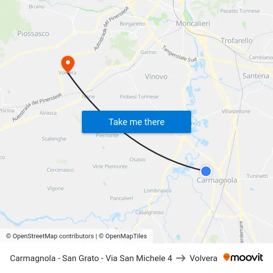 Carmagnola - San Grato - Via San Michele  4 to Volvera map