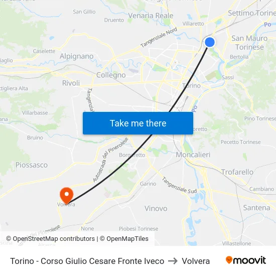 Torino - Corso Giulio Cesare Fronte Iveco to Volvera map