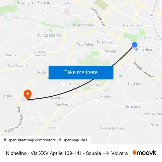 Nichelino - Via XXV Aprile 139-141 - Scuole to Volvera map
