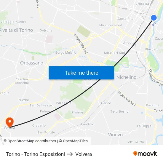 Torino - Torino Esposizioni to Volvera map