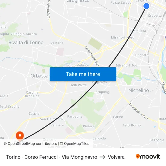 Turin - Ferrucci Course - Monginevro Street to Volvera map
