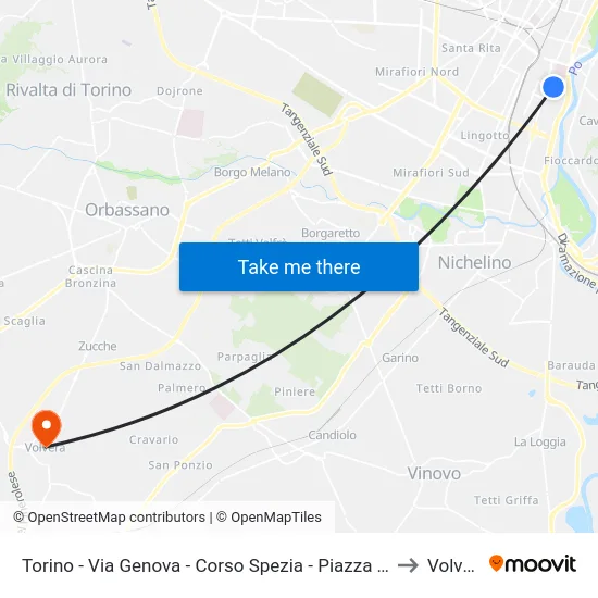 Torino - Via Genova - Corso Spezia - Piazza Bozzolo to Volvera map