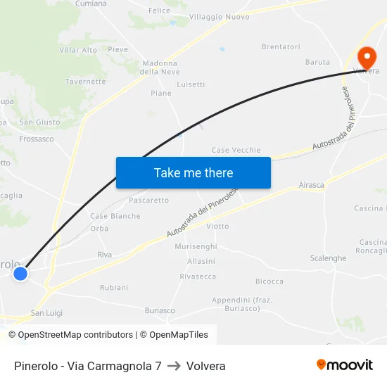 Pinerolo - Via Carmagnola  7 to Volvera map
