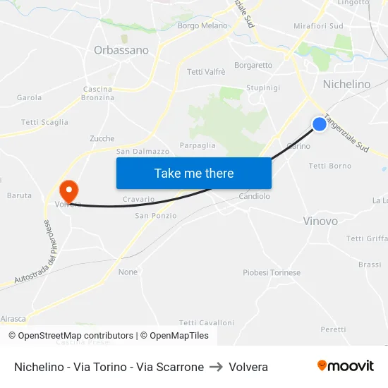 Nichelino - Via Torino - Via Scarrone to Volvera map