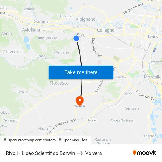 Rivoli - Liceo Scientifico Darwin to Volvera map