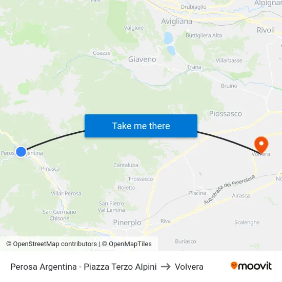 Perosa Argentina - Piazza Terzo Alpini to Volvera map