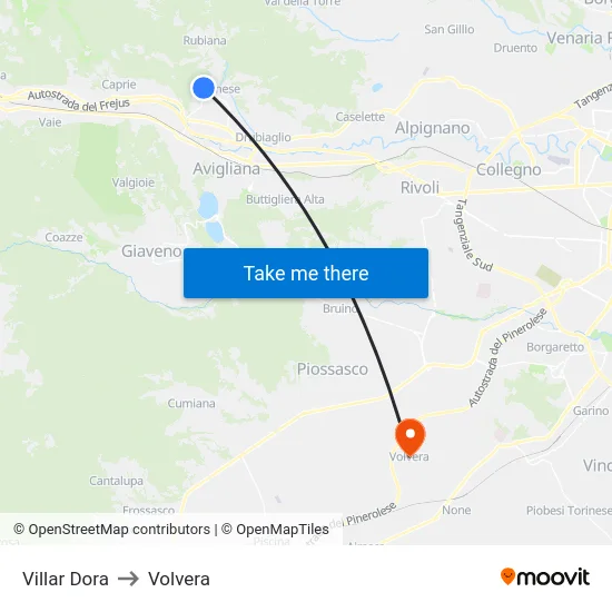 Villar Dora to Volvera map
