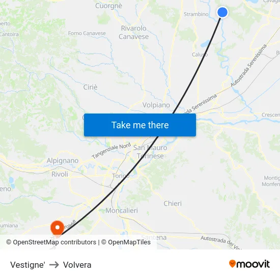 Vestigne' to Volvera map