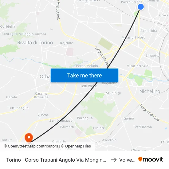 Torino - Corso Trapani Angolo Via Monginevro to Volvera map