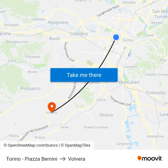 Torino - Piazza Bernini to Volvera map
