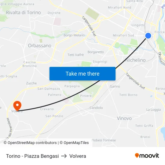 Torino - Piazza Bengasi to Volvera map