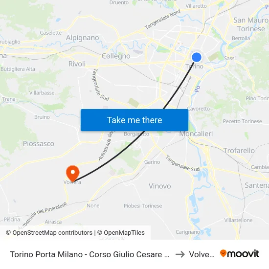 Torino Porta Milano - Corso Giulio Cesare  15 to Volvera map