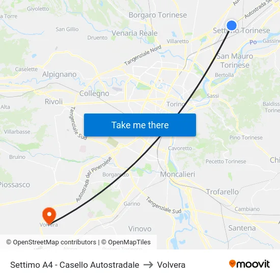 Settimo A4 - Casello Autostradale to Volvera map