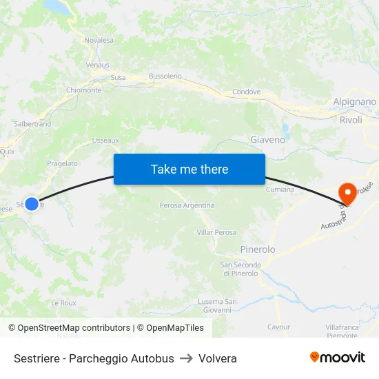 Sestriere - Parcheggio Autobus to Volvera map