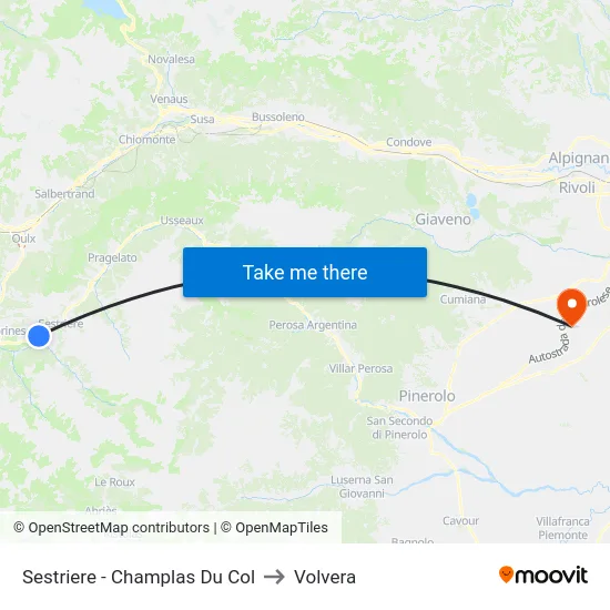 Sestriere - Champlas Du Col to Volvera map