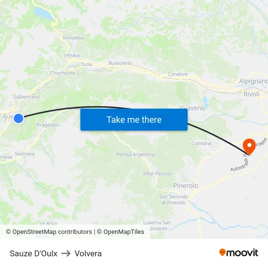 Sauze D'Oulx to Volvera map