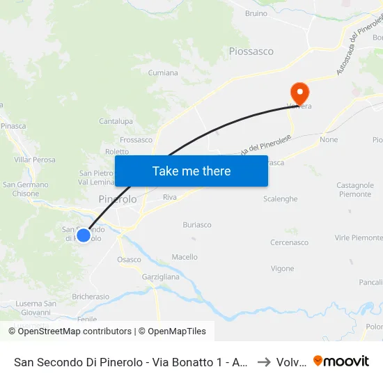 San Secondo Di Pinerolo - Bonatto Street 1 - Corner of Rol Street to Volvera map