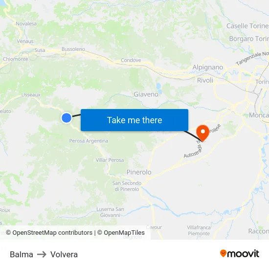 Balma to Volvera map