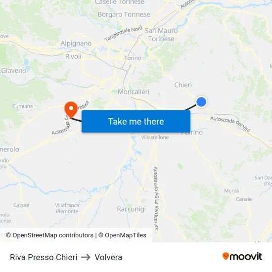 Riva Presso Chieri to Volvera map