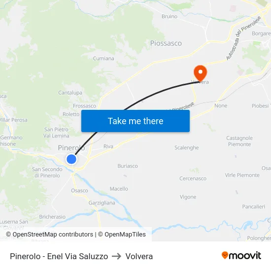 Pinerolo - Enel Via Saluzzo to Volvera map