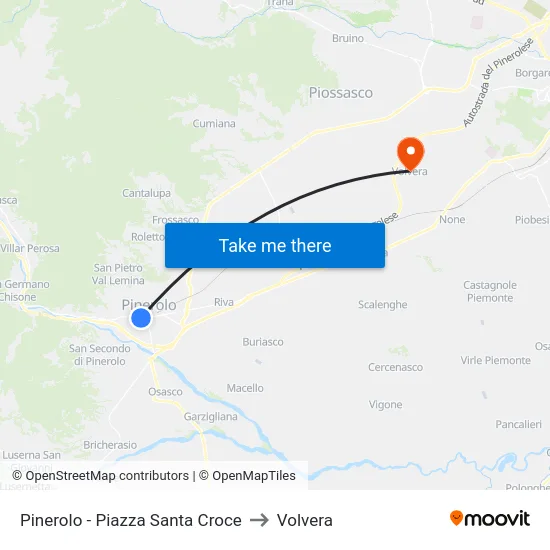 Pinerolo - Piazza Santa Croce to Volvera map
