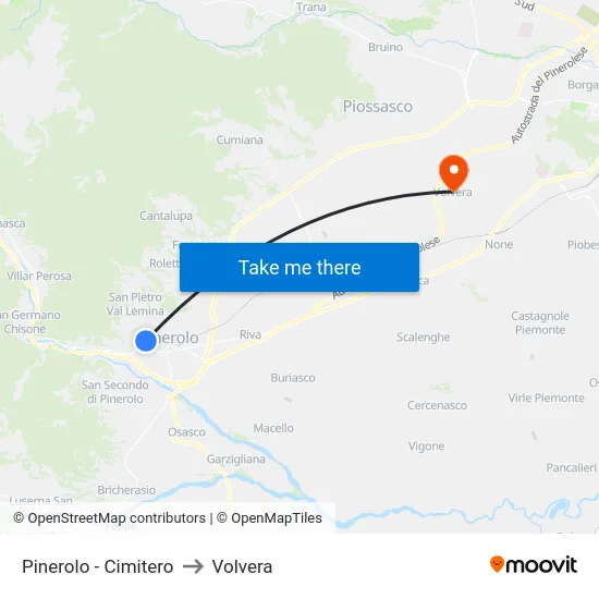 Pinerolo - Cimitero to Volvera map