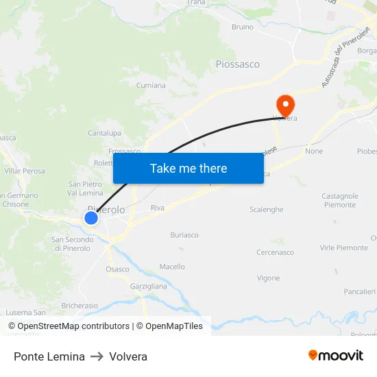Ponte Lemina to Volvera map