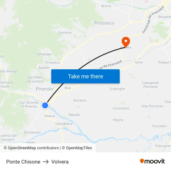 Ponte Chisone to Volvera map